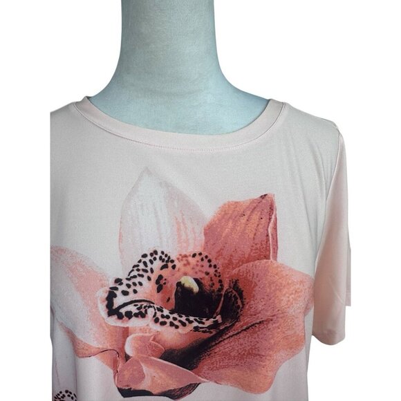 DG2 Diane Gilman Shirt Peach Floral Short Sleeve Top Size Small NWT - Picture 3 of 10